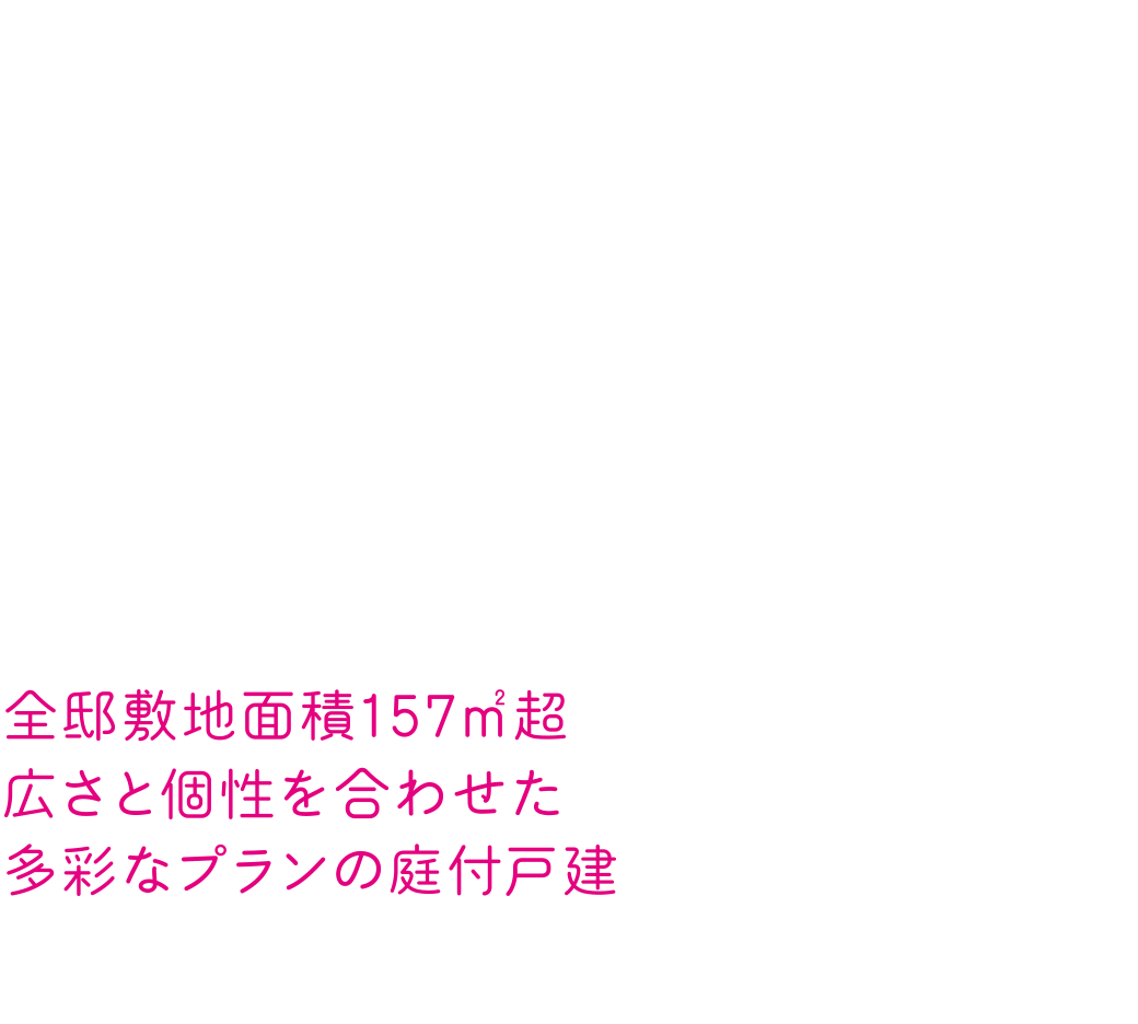 全邸敷地面積157㎡超広さと個性を合わせた多彩なプランの庭付戸建